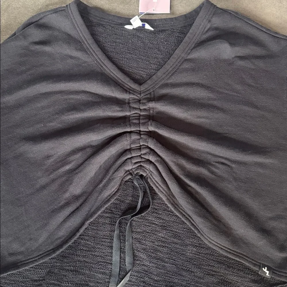 Women’s Joy Lab Black Cinch Front V-Neck Long Sleeve Casual Sweater Size L NWT